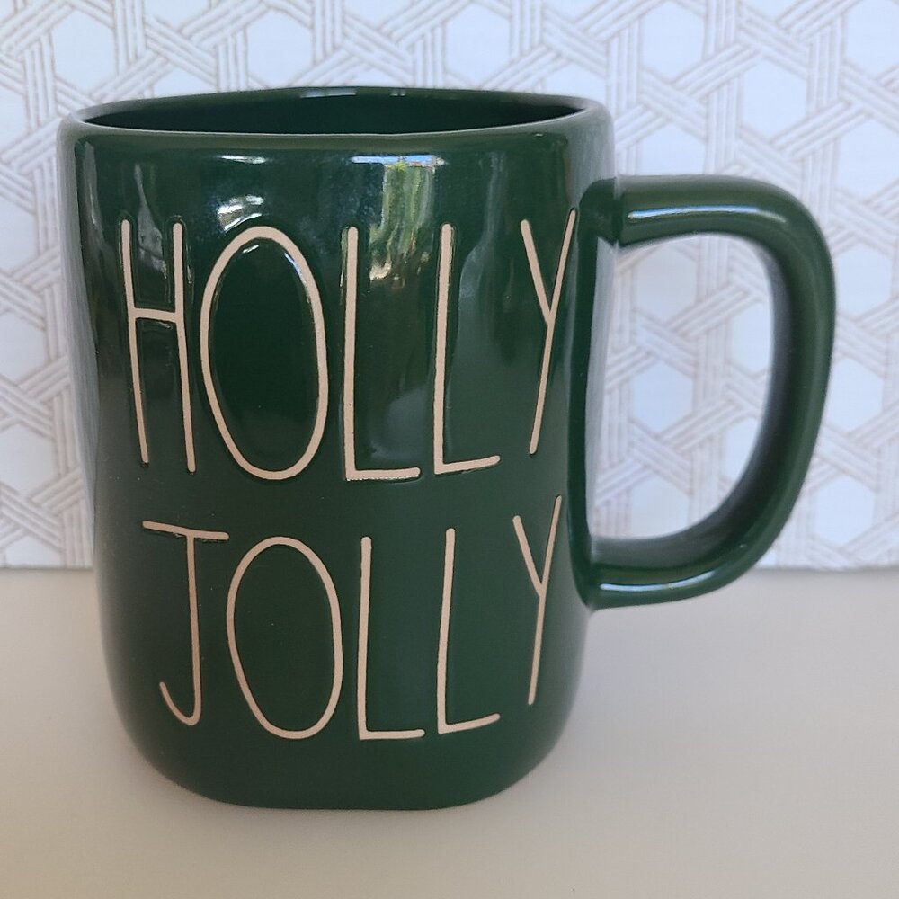 Rae Dunn Artisan Collection 'Holly Jolly' Green Coffee Mug 202 - NEW